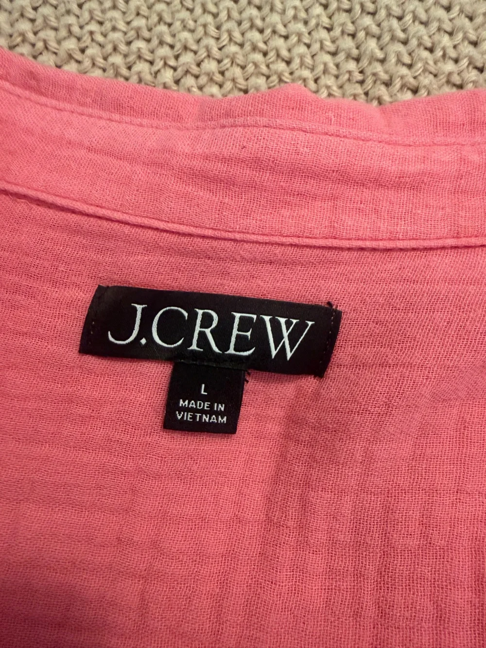 J. Crew V Neck Shirt Dress in Cotton Gauze Tea Rose Pink Large
